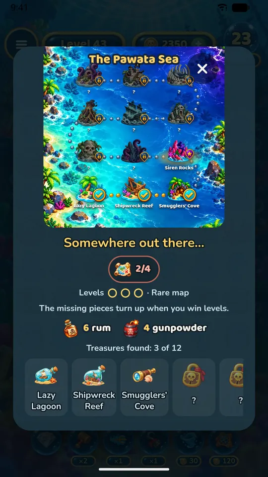 The treasure map of the Pawata Sea with twelve islands